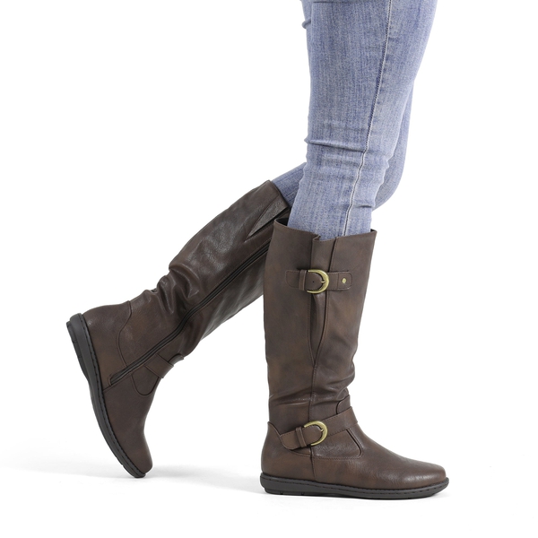 Wide Calf  Knee High Faux Fur Boots - WIDE CALF BROWN - 1